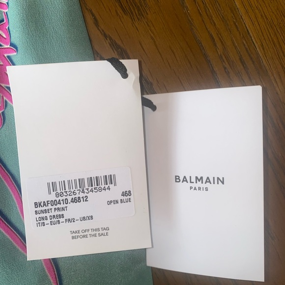 NWT XS Balmain Sunset Print Silk Maxi Cover-Up Dress - Picture 6 of 9